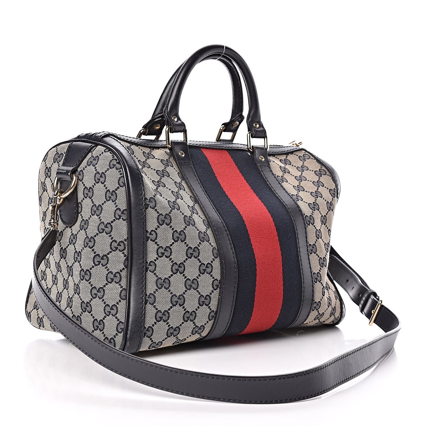 Monogram Selleria Calfskin Vintage Web Medium Boston Beige Blue