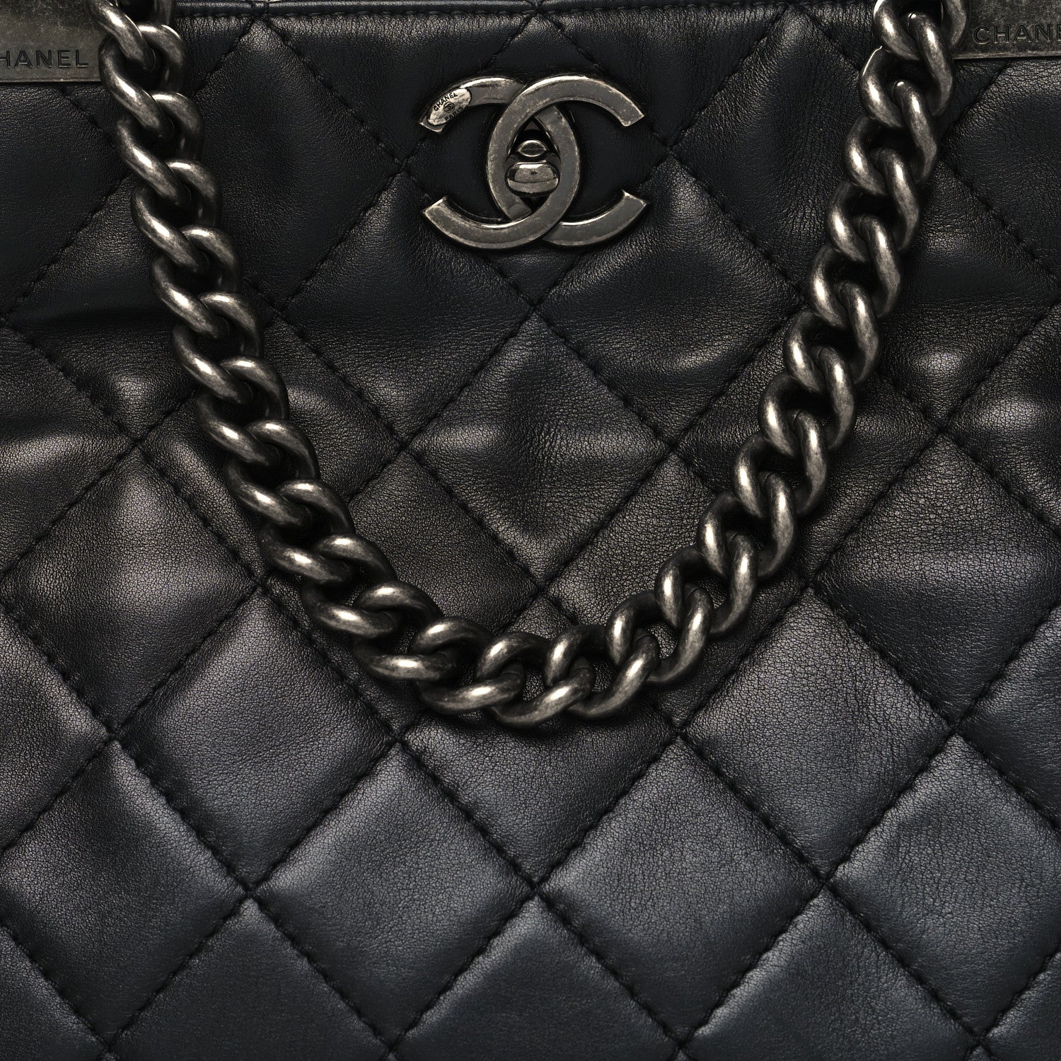 Chanel Calfskin Quilted Small Shopping In Chains Tote Black 8 of 14