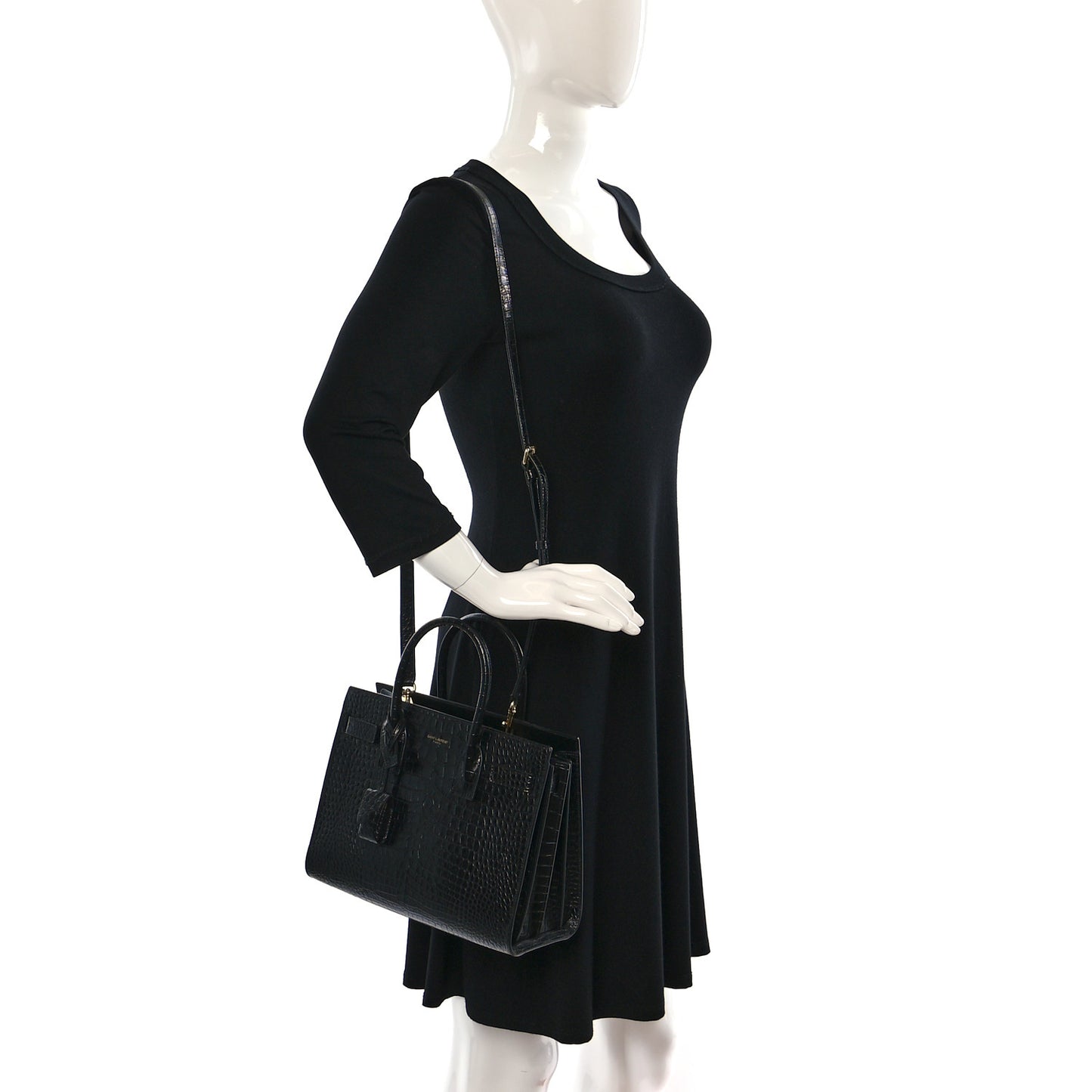 Calfskin Crocodile Embossed Baby Sac De Jour Black