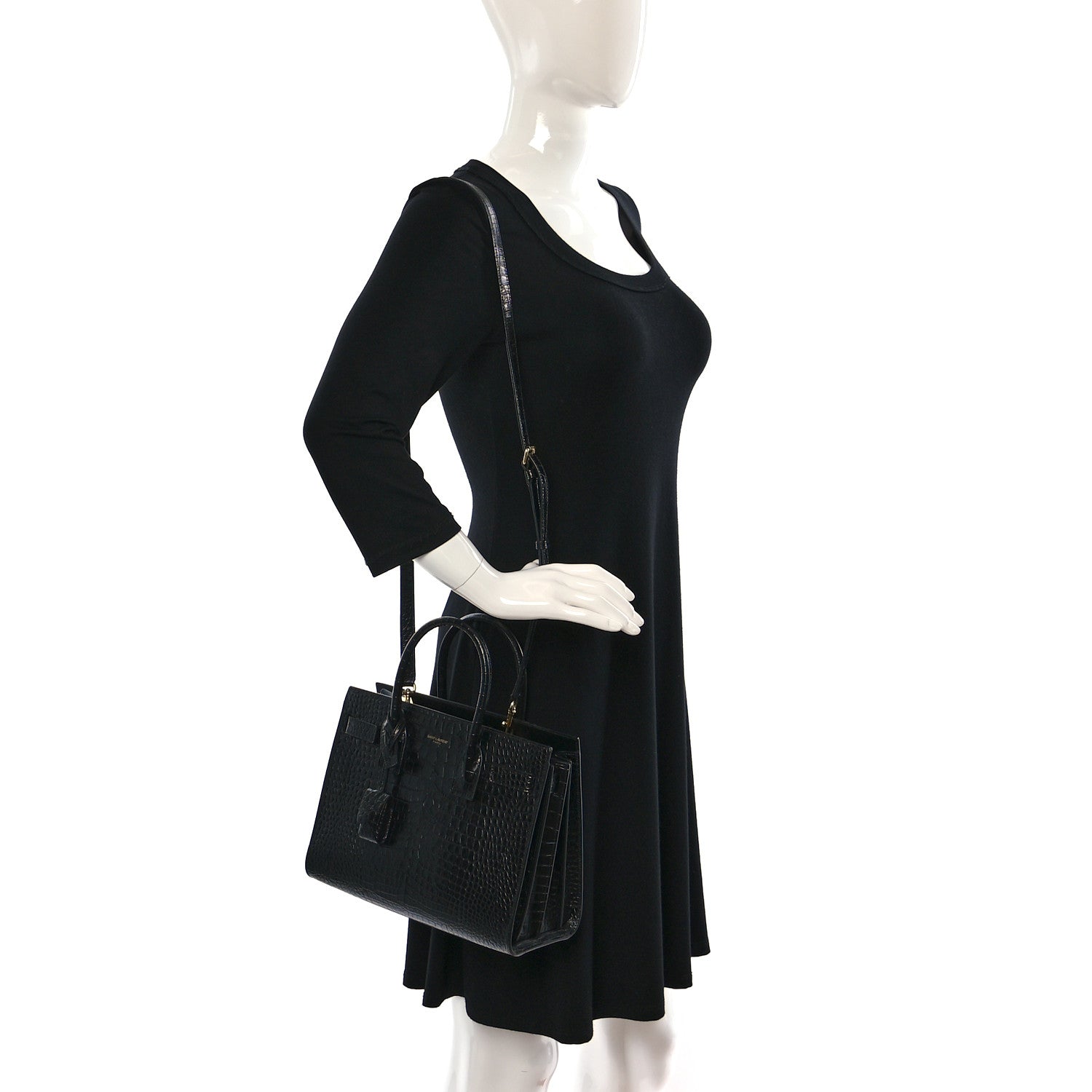 Saint Laurent Calfskin Crocodile Embossed Baby Sac De Jour Black 2 of 10