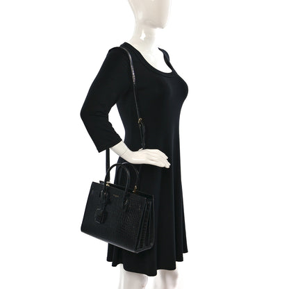 Saint Laurent Calfskin Crocodile Embossed Baby Sac De Jour Black 2 of 10