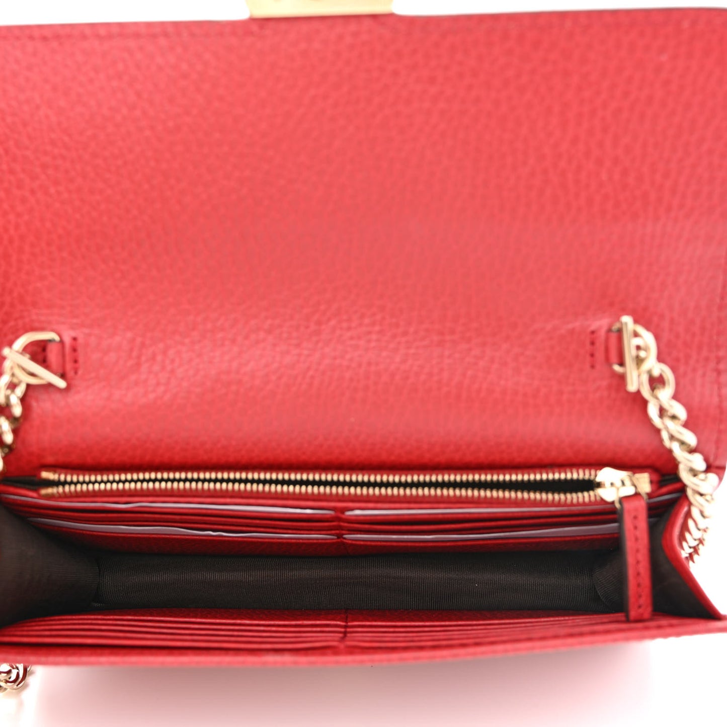 Dollar Calfskin Interlocking G Chain Wallet Red