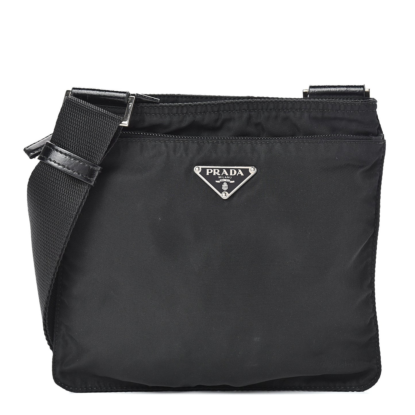 Nylon Small Flat Messenger Bag Black