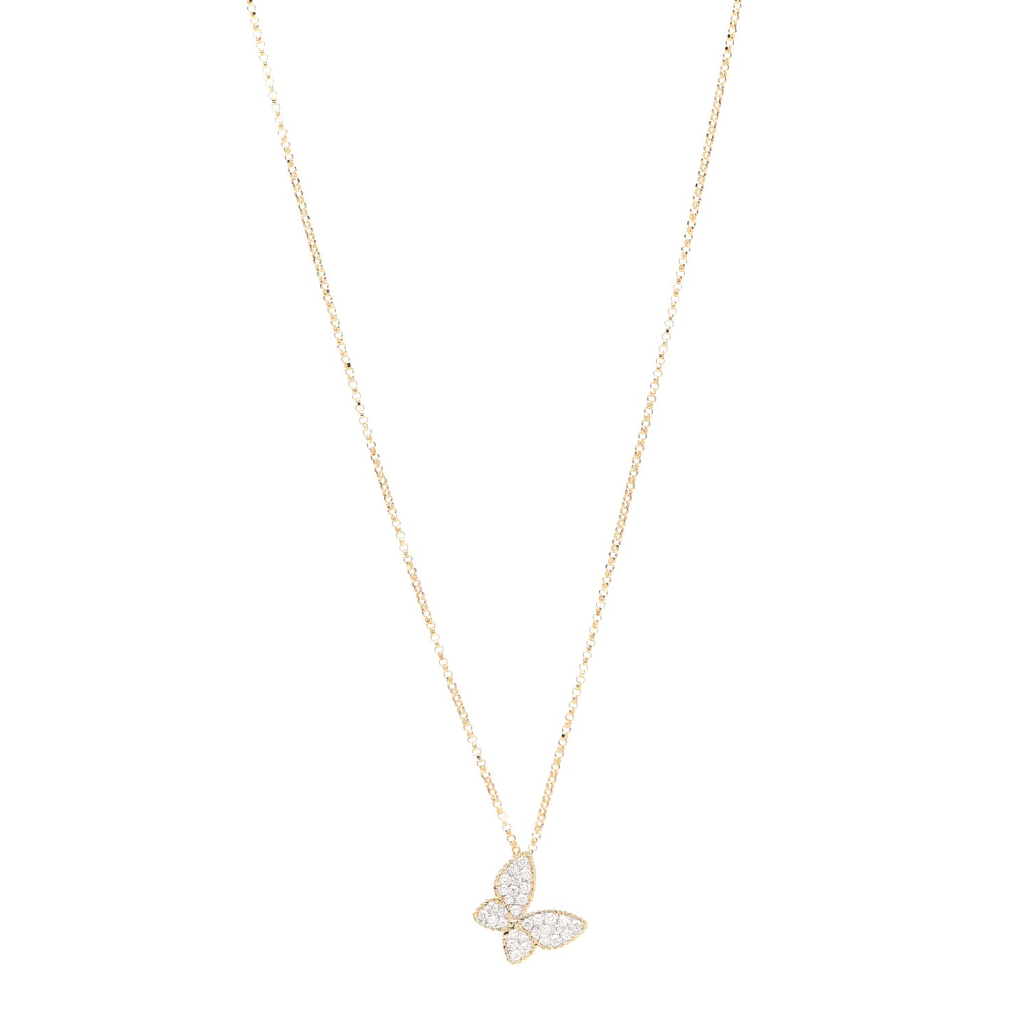 18K Yellow Gold Diamond Princess Butterfly Pendant Necklace
