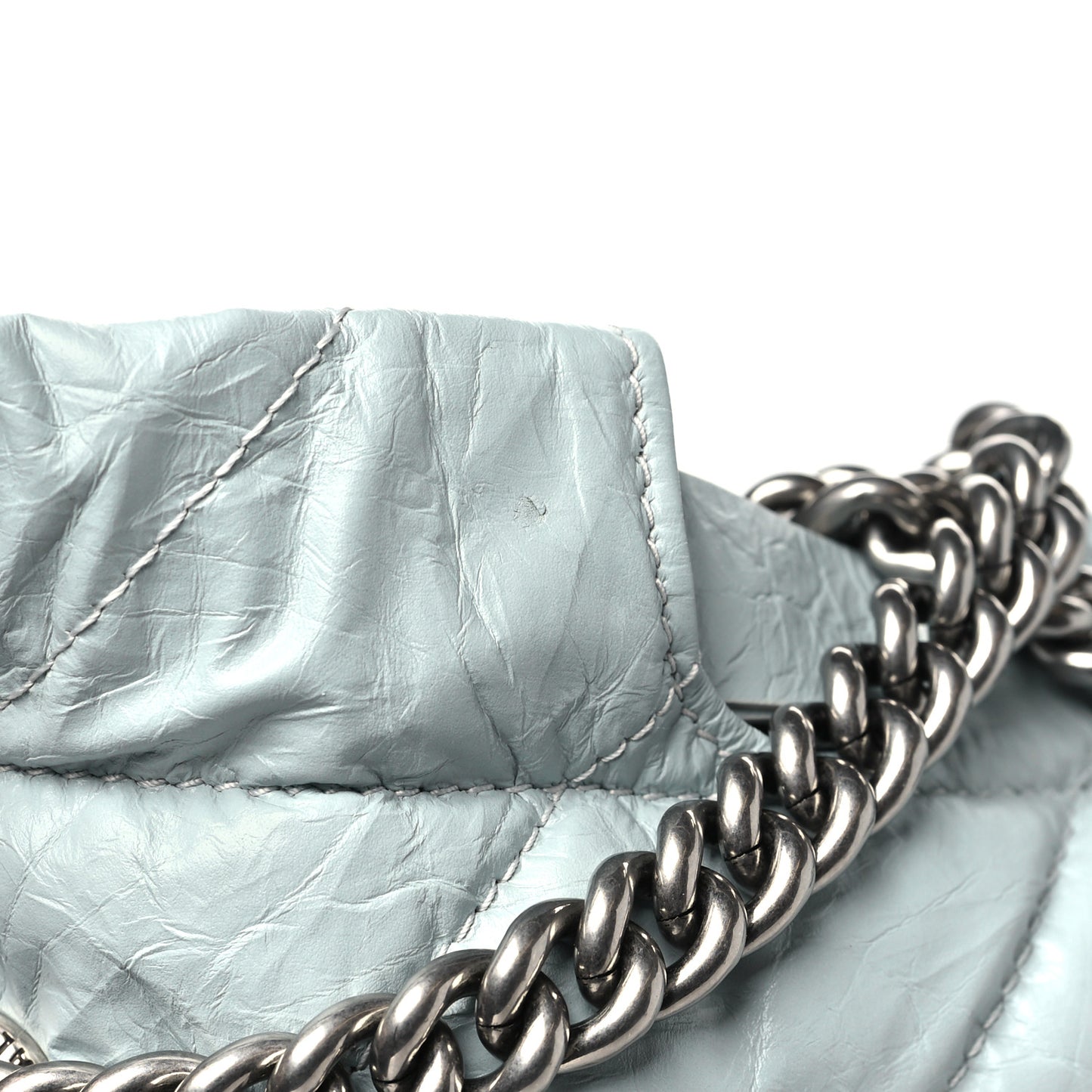 Crushed Calfskin Quilted Crush Small Tote Bag Light Blue