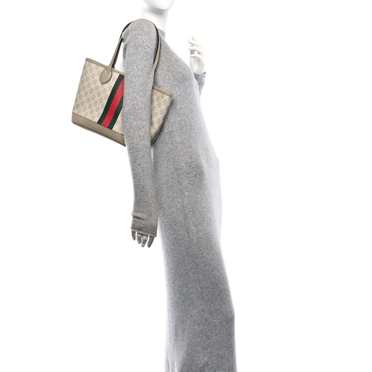 Gucci GG Supreme Monogram Textured Dollar Calfskin Web Small Ophidia Tote Beige Mystic White Oatmeal 2 of 10