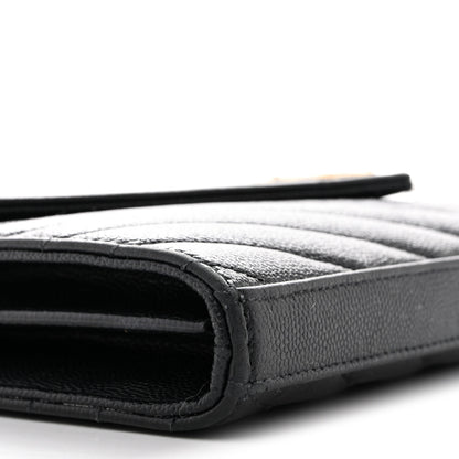 Saint Laurent Grain De Poudre Matelasse Chevron Monogram Chain Wallet Black 8 of 14
