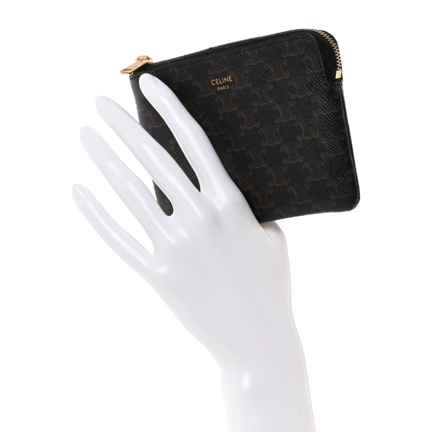 Celine Triomphe Canvas Zipped Coin Purse Black 2 of 6