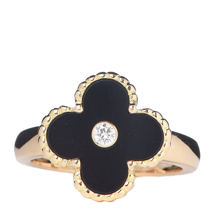 Van Cleef & Arpels 18K Yellow Gold Black Onyx Diamond Vintage Alhambra Ring 54 6.75 1 of 5