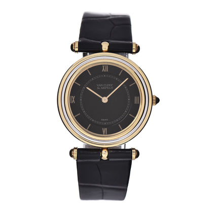 Van Cleef & Arpels 18K White Yellow Gold Alligator 30mm Manual Winding Watch Black 1 of 6