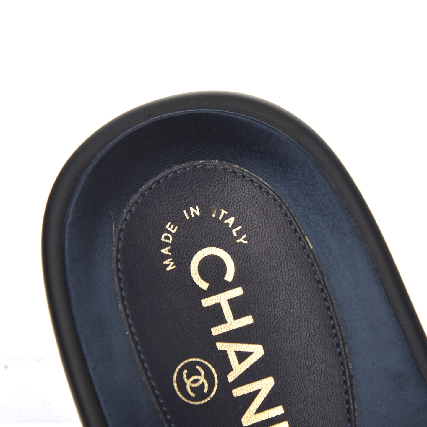 Satin Canvas Chain Slides Sandals Flats 38 Marine