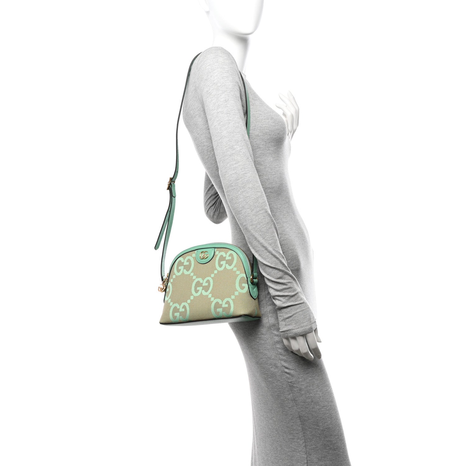 Gucci Monogram Jumbo GG Textured Dollar Calfskin Small Ophidia Dome Shoulder Bag Beige Pepperlight Mint 2 of 10