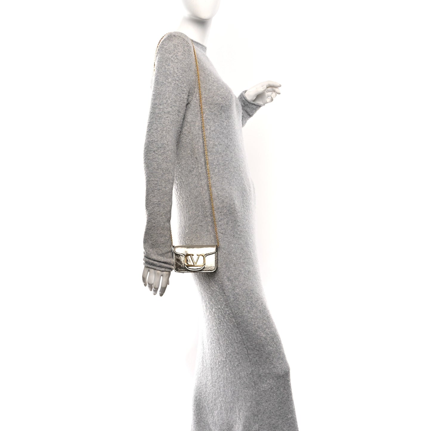Metallic Calfskin Vlogo Micro Loco Shoulder Bag Platino