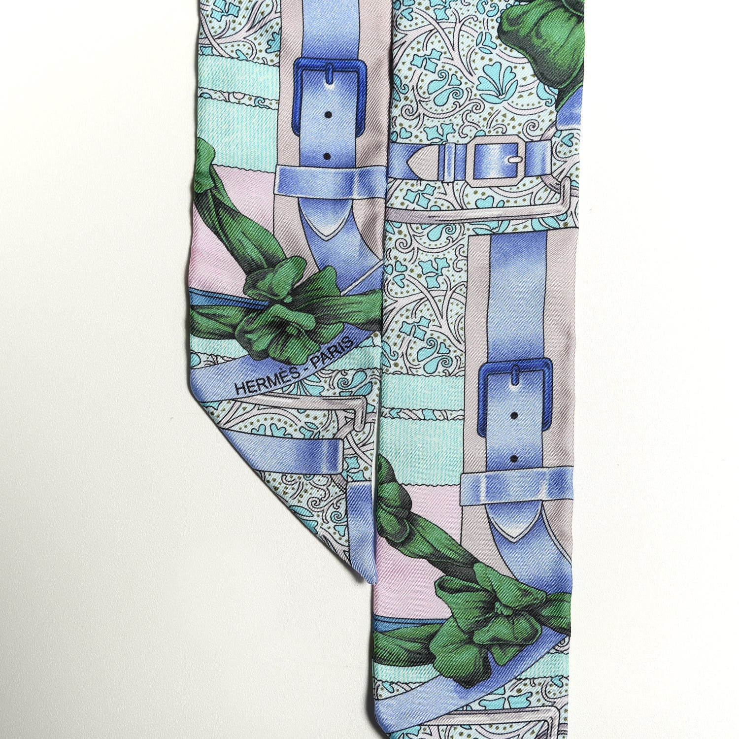 Hermes Silk Grand Manege Fleuri Twilly Rose Pale Turquoise Parme 4 of 5