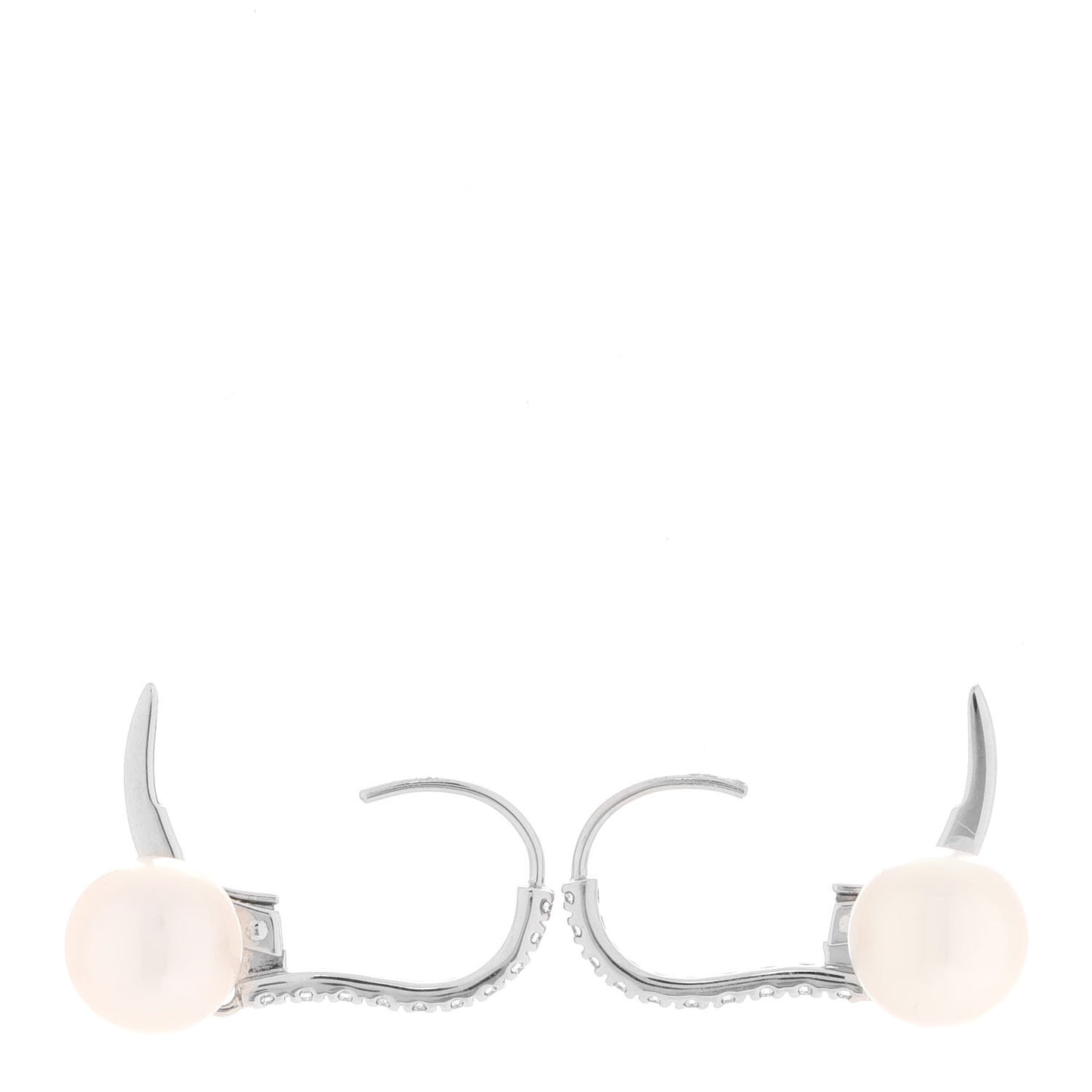 18K White Gold Diamond Akoya Pearl 7.5mm Drop Earrings