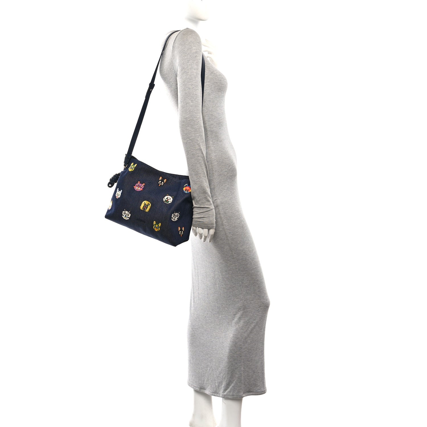 Loewe X Louis Wain Denim Embroidered Futurist Cats Medium Flamenco Knot Clutch Blue 2 of 9