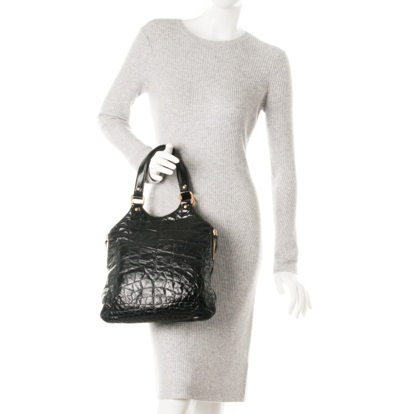 Patent Crocodile Embossed Tribute Tote Black