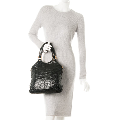 Saint Laurent Patent Crocodile Embossed Tribute Tote Black 2 of 8
