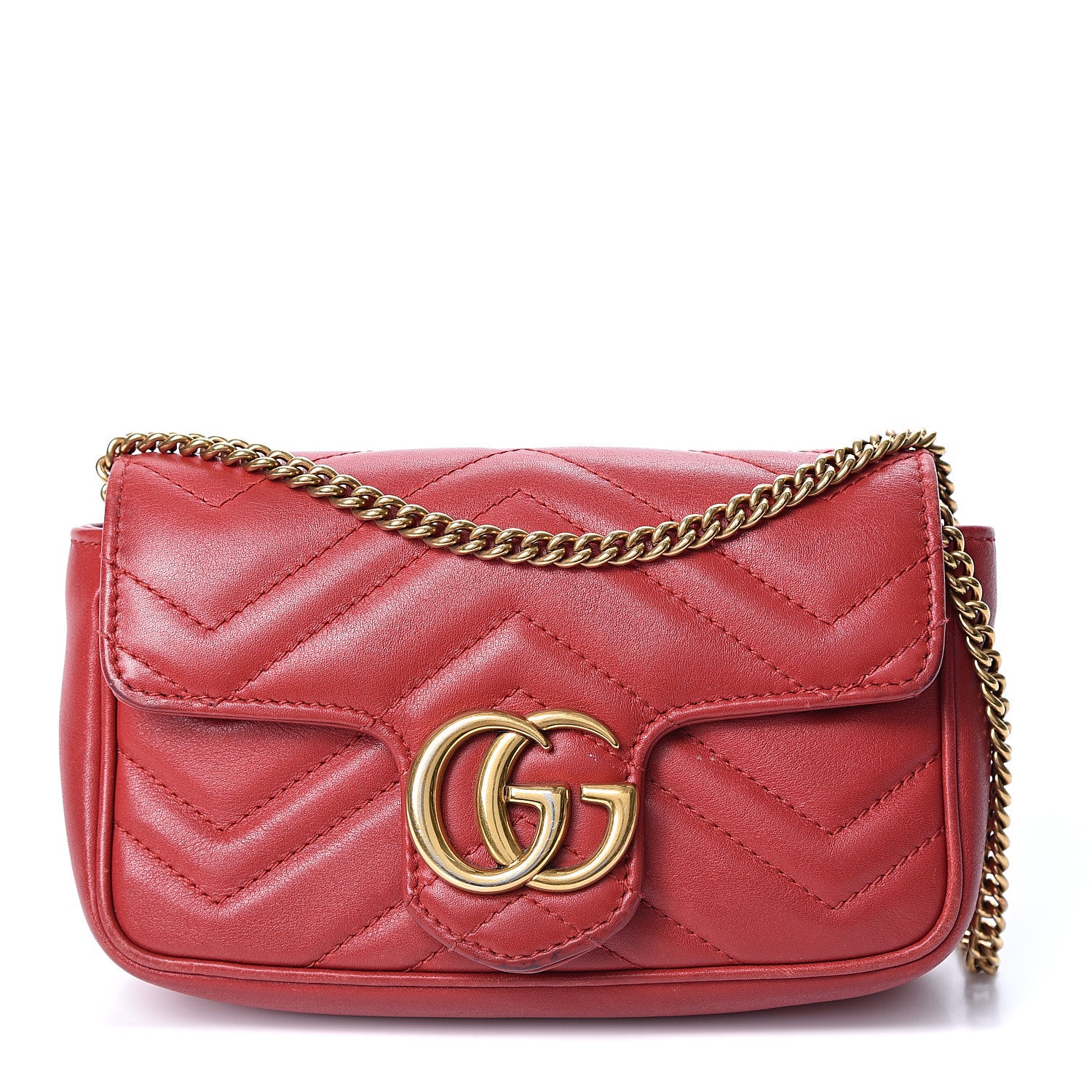 Gucci Calfskin Matelasse Super Mini GG Marmont Shoulder Bag Hibiscus Red 1 of 12