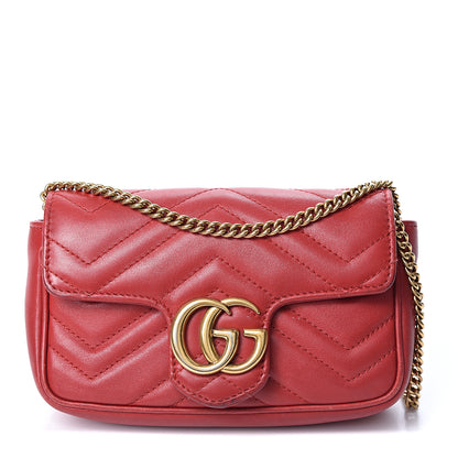 Gucci Calfskin Matelasse Super Mini GG Marmont Shoulder Bag Hibiscus Red 1 of 12