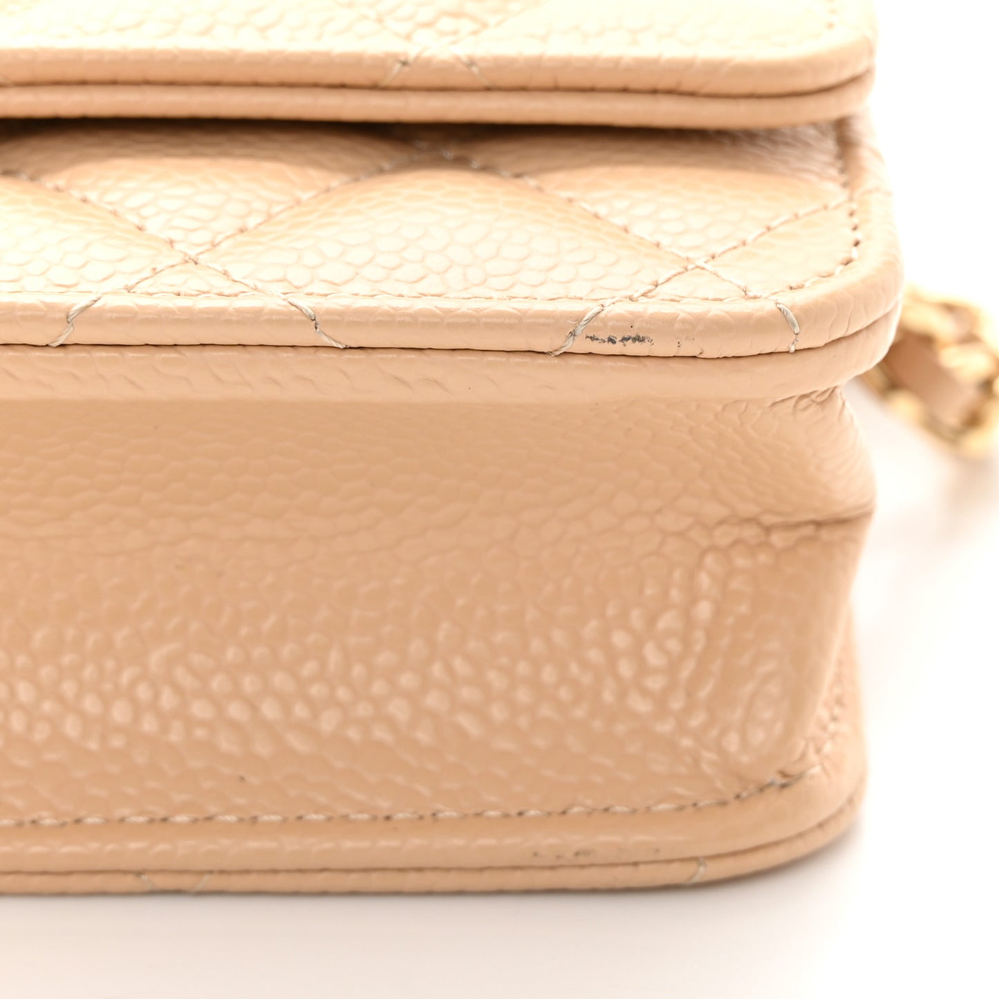 Caviar Quilted Wallet On Chain WOC Beige
