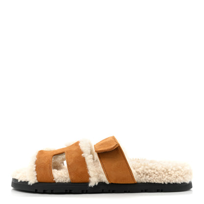 Hermes Suede Goatskin Woolskin Womens Chypre Sandals 36 Naturel Ecru 1 of 8