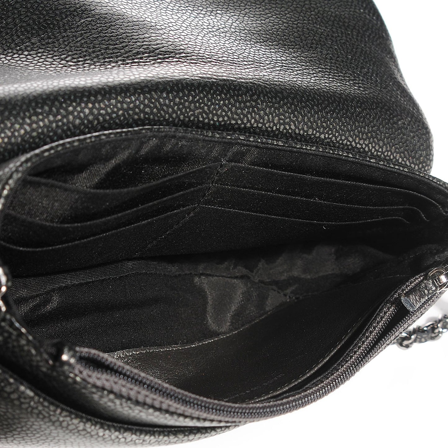 Metallic Caviar Half Moon Wallet On Chain WOC Dark Silver