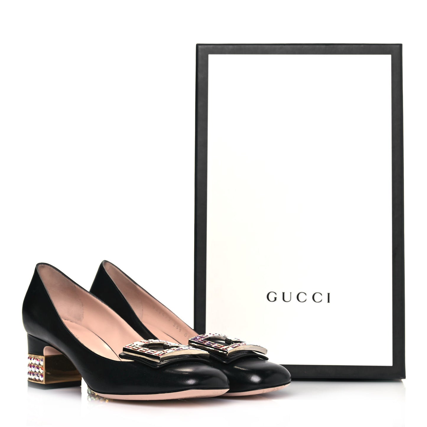 Malaga Kid Crystal Square G Madelyn Mid Heel Loafer Pumps 35.5 Black