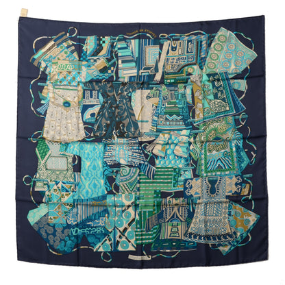 Hermes Silk Voyage En Etoffes Scarf 90 Caban Turquoise Vert 2 of 6