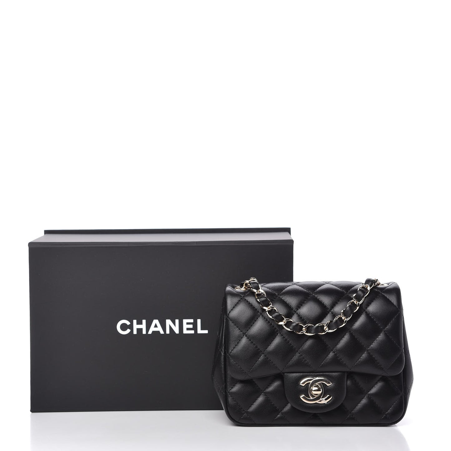 Lambskin Quilted Mini Square Flap Black