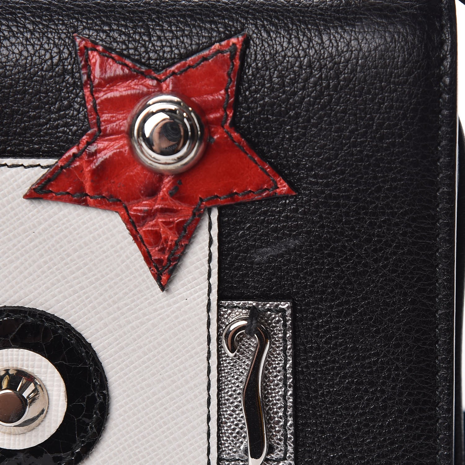 Prada Grained Calfskin Saffiano Robot Shoulder Bag Black White 9 of 9