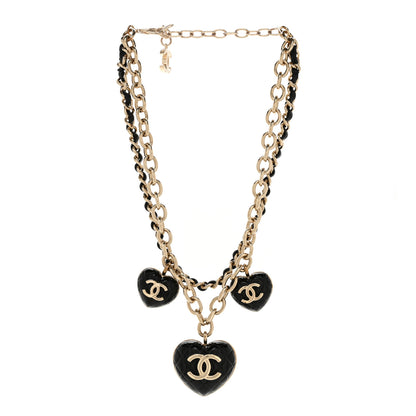 Chanel Metal Lambskin Resin Quilted CC Heart Necklace Black Gold 3 of 5