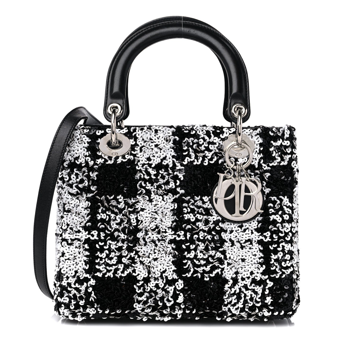 Lambskin Sequin Embellished Medium Lady Dior Black White