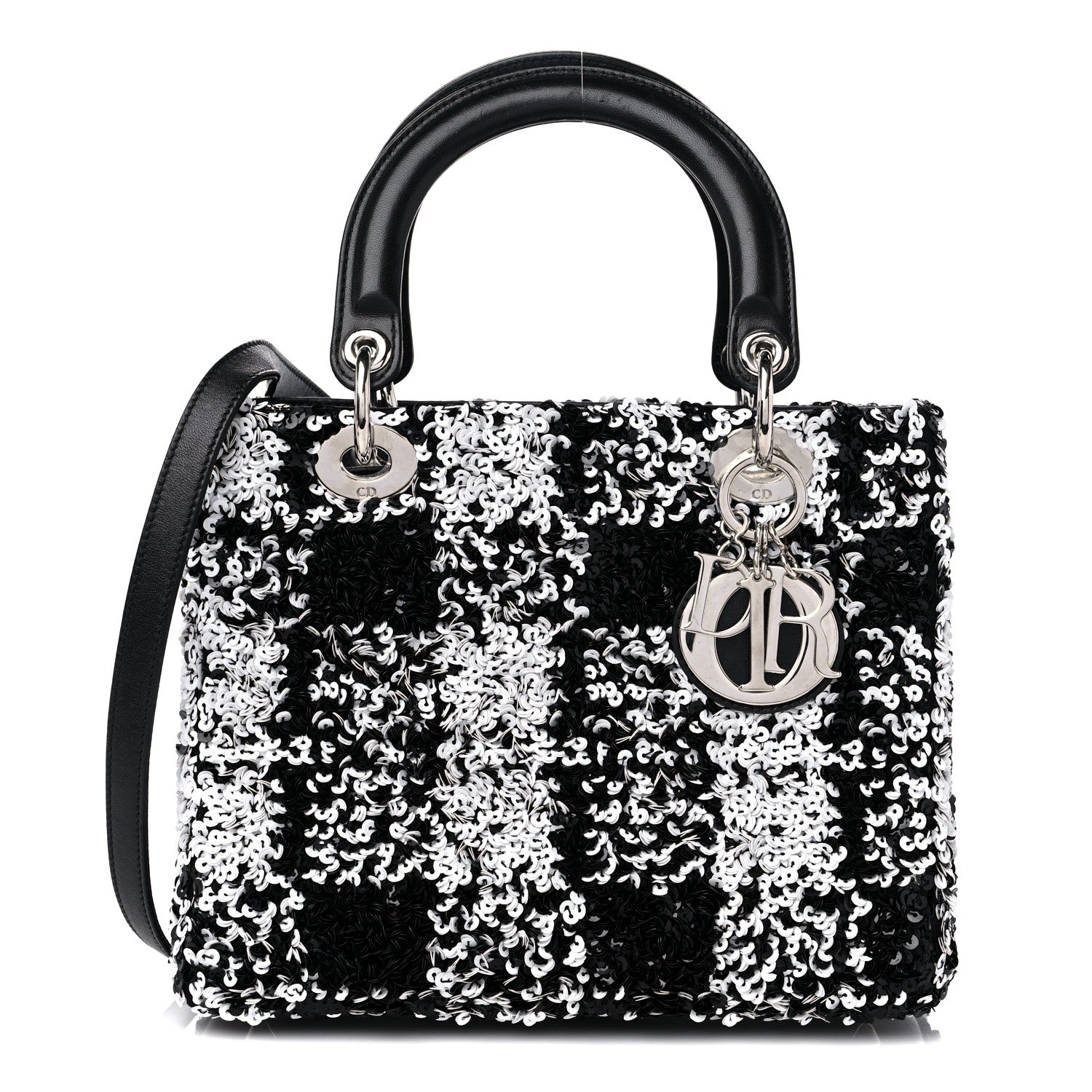 Christian Dior Lambskin Sequin Embellished Medium Lady Dior Black White 1 of 15