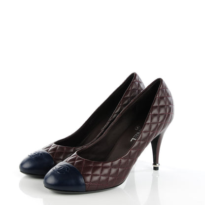 Chanel Lambskin Quilted Cap Toe Pumps 42 Burgundy Navy 3 of 8