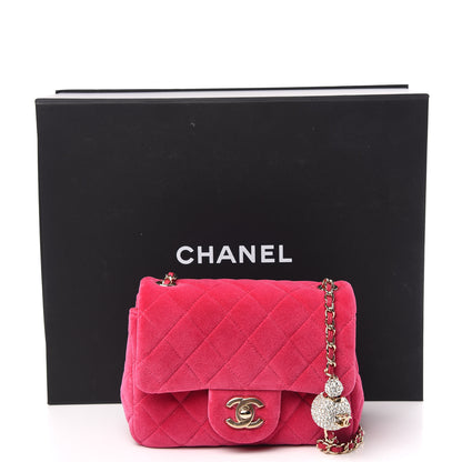Chanel Velvet Quilted Mini Square Pearl Crush Flap Fuchsia 10 of 10