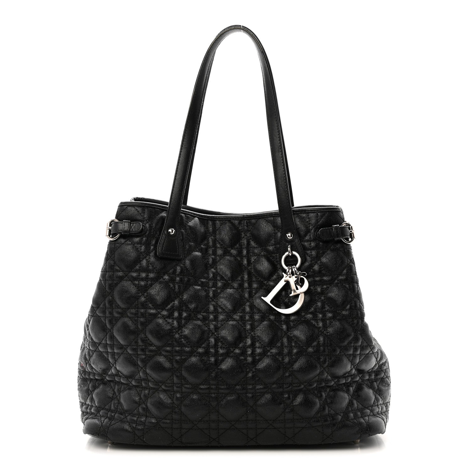 Christian Dior Coated Canvas Cannage Medium Panarea Tote Black 1 of 16