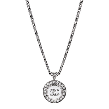 Chanel Crystal Enamel CC Pendant Necklace Silver White 1 of 6