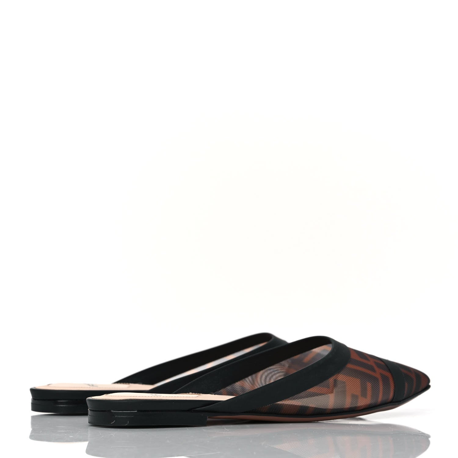 Fendi Technical Mesh Vitello FF Colibri Flat Mules 35 Tobacco Moro Black 4 of 8