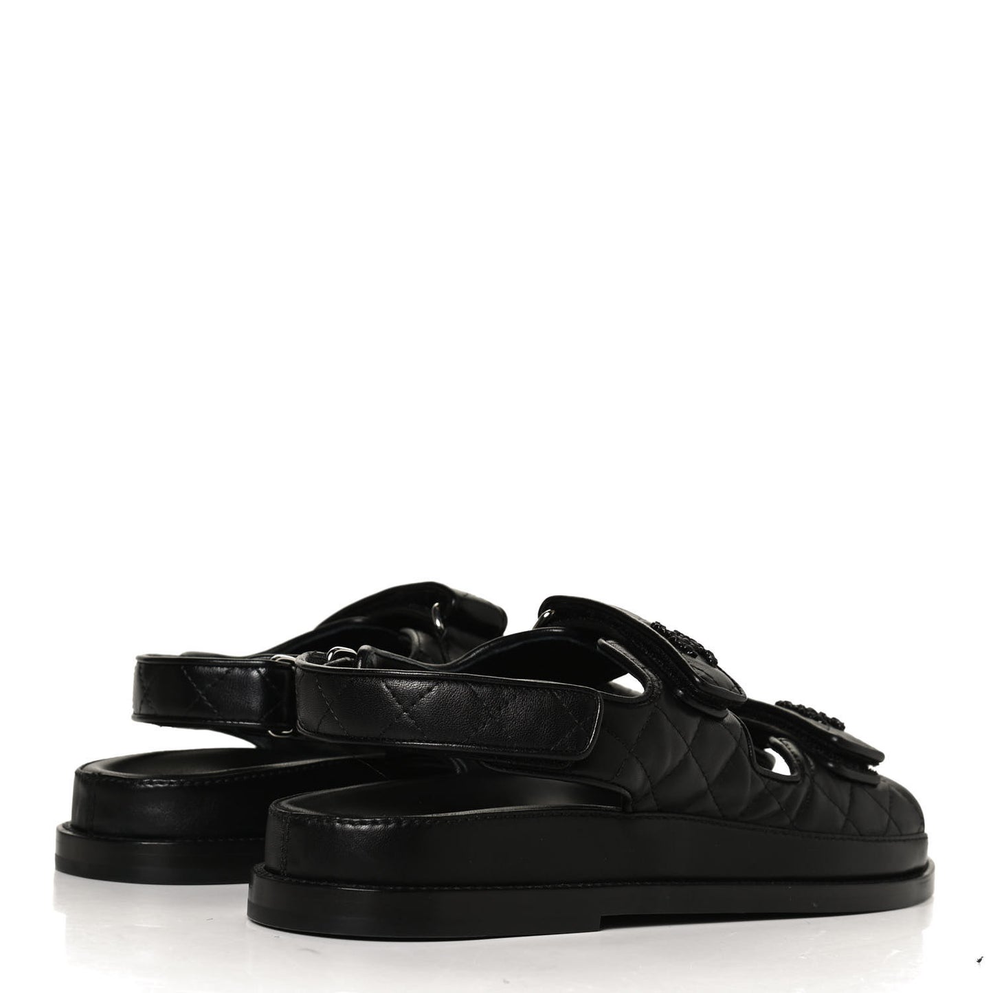 Lambskin Quilted Velcro Dad Sandals 39 So Black
