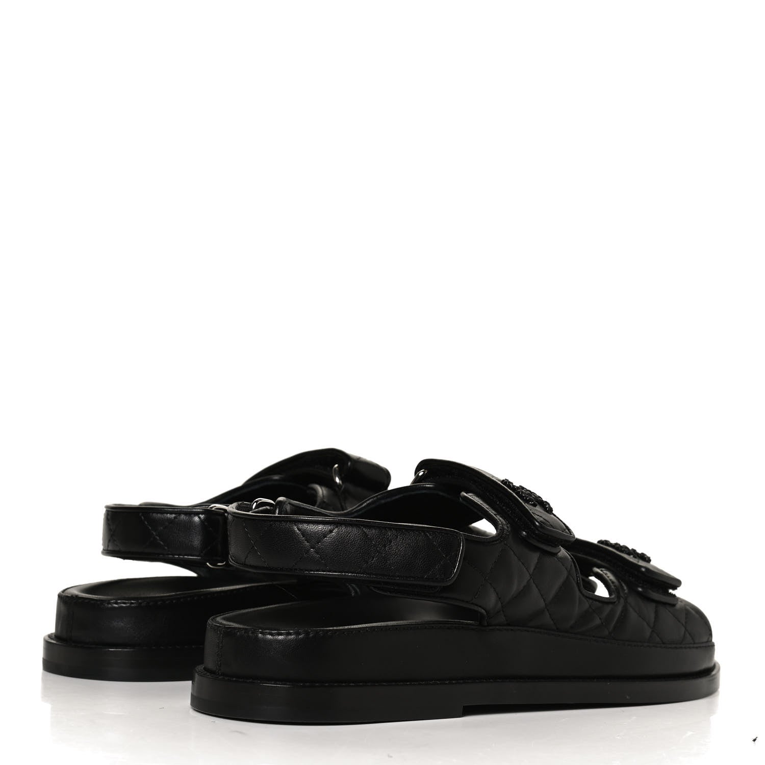 Chanel Lambskin Quilted Velcro Dad Sandals 39 So Black 4 of 12