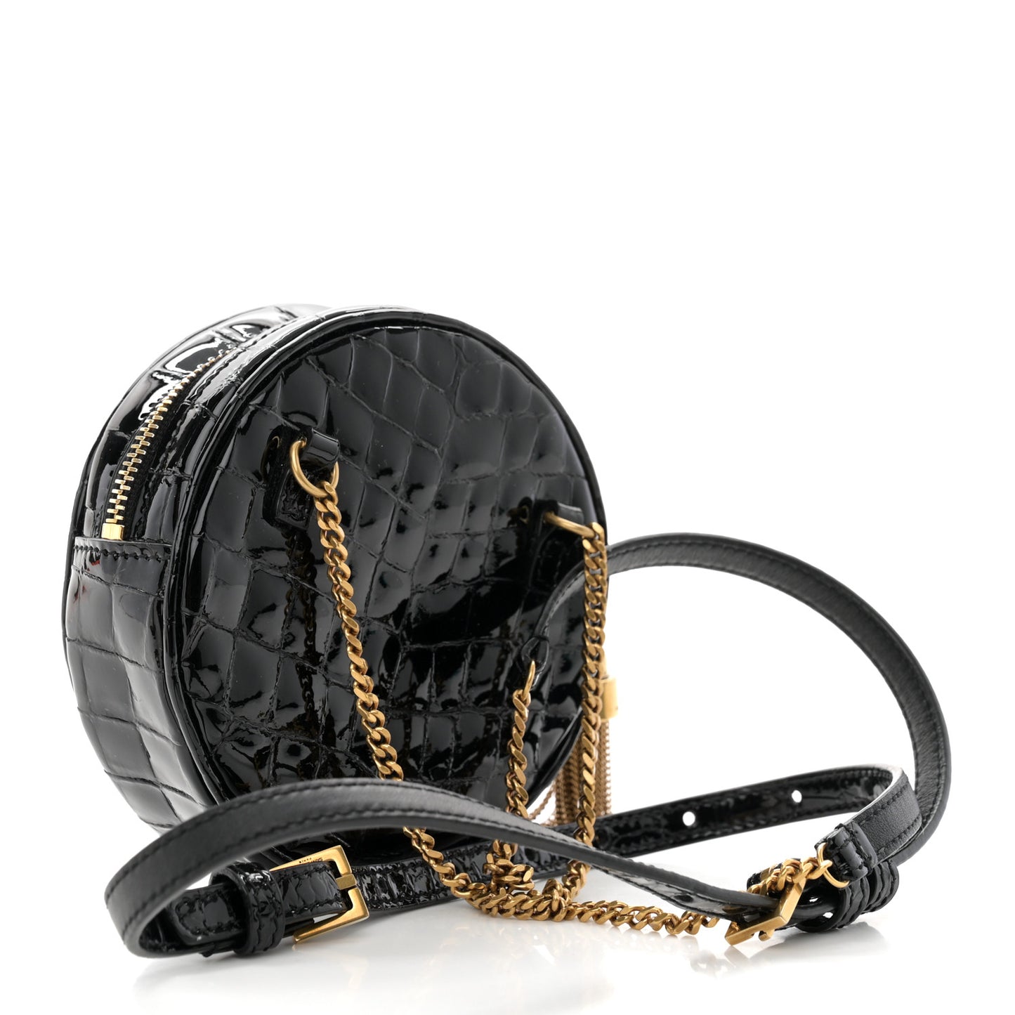 Patent Crocodile Embossed Round Belt Bag Black