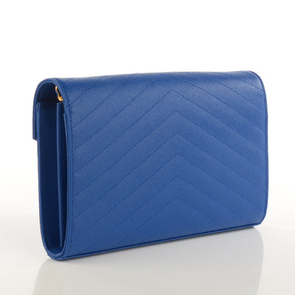 Saint Laurent Grain De Poudre Matelasse Chevron Monogram Chain Wallet Blue Majorelle 3 of 7