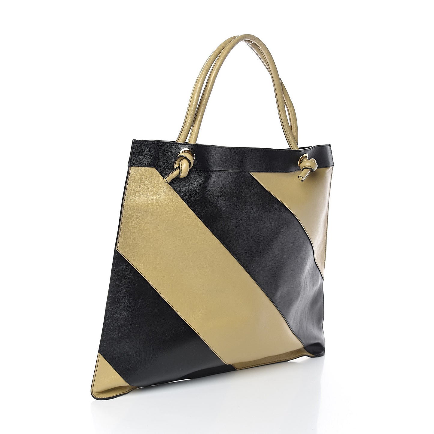 Smooth Calfskin Diagonal Striped Zumi Tote Black Beige