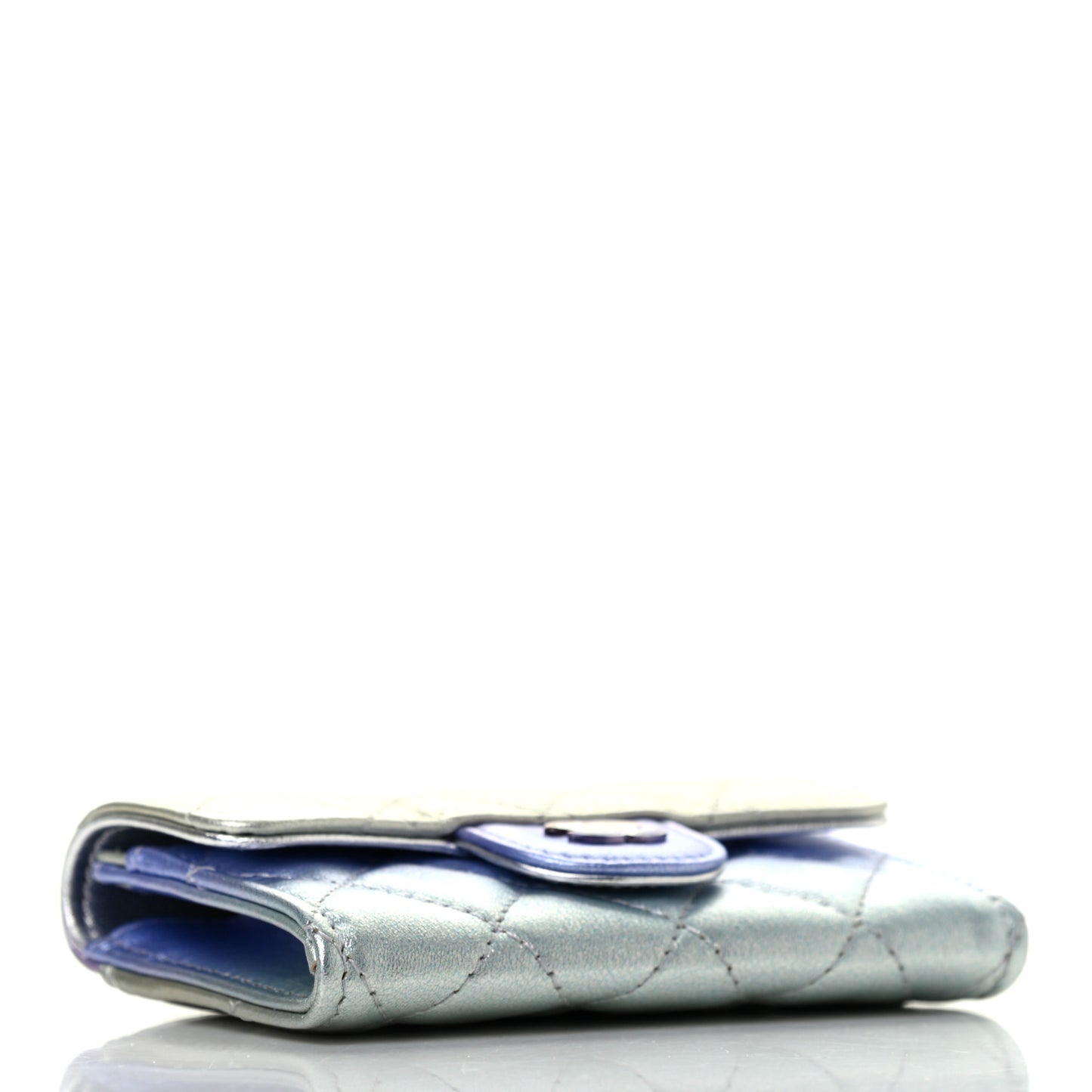 Gradient Metallic Calfskin Quilted Flap Card Holder Wallet Silver Blue Yellow Purple