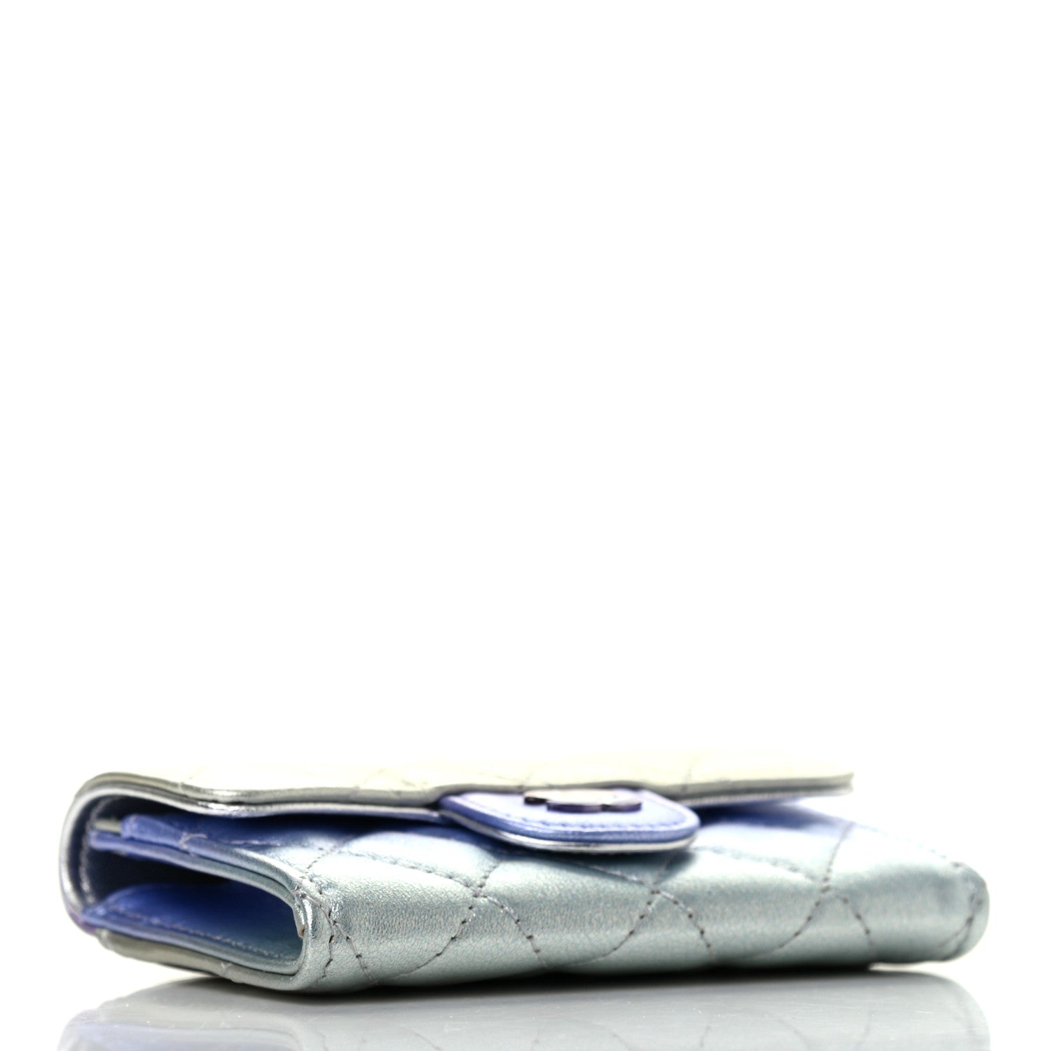 Chanel Gradient Metallic Calfskin Quilted Flap Card Holder Wallet Silver Blue Yellow Purple 4 of 8