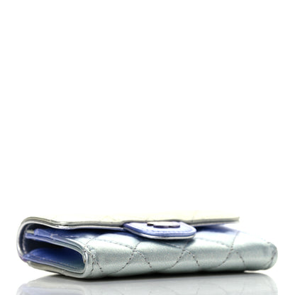 Chanel Gradient Metallic Calfskin Quilted Flap Card Holder Wallet Silver Blue Yellow Purple 4 of 8
