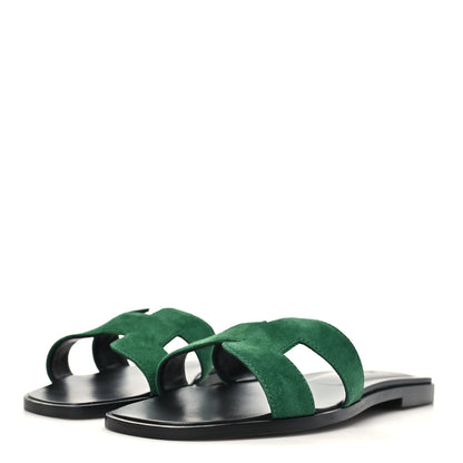 Hermes Suede Goatskin Oran Sandals 38.5 Vert Electrique 4 of 10