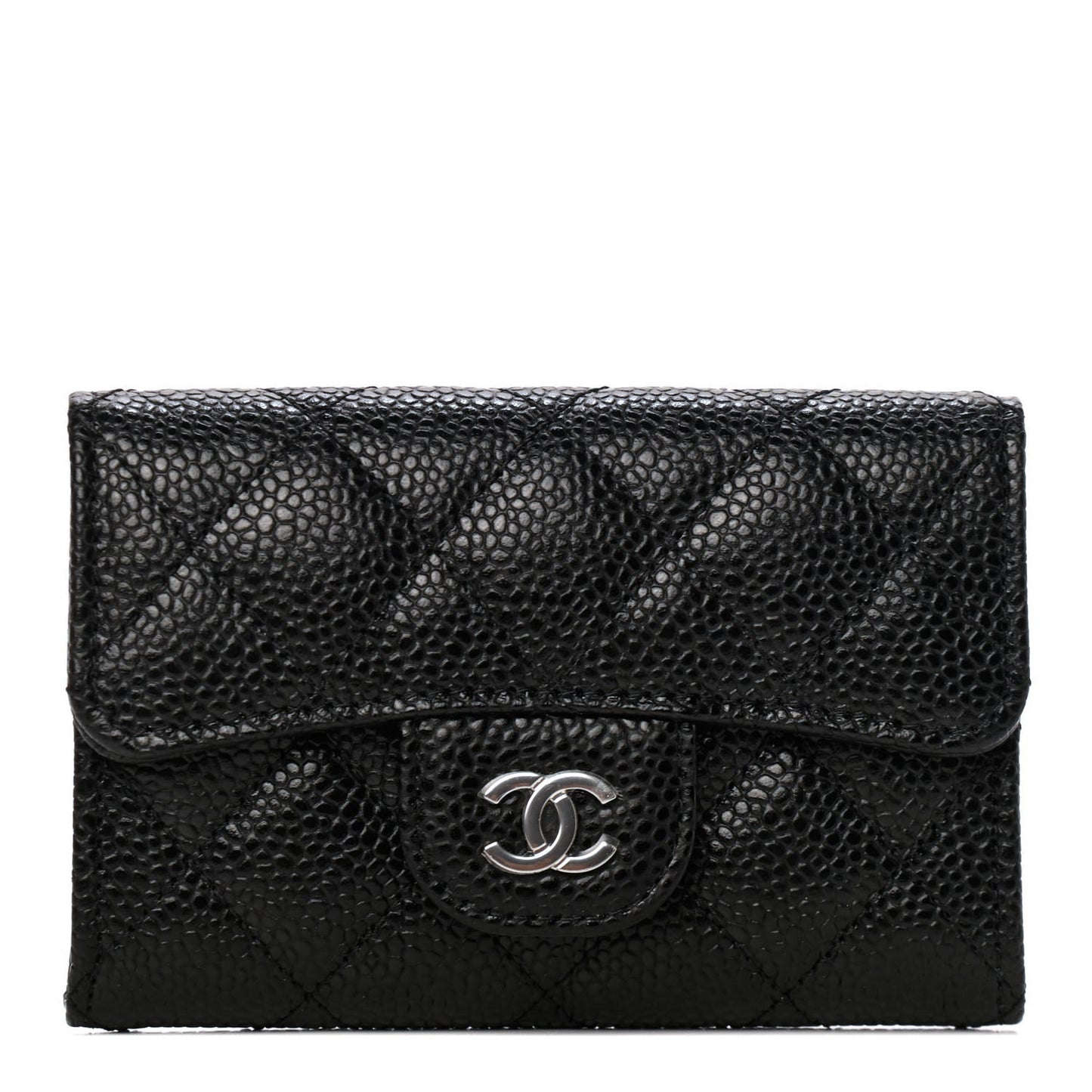 Caviar Quilted Flap Card Holder Wallet Black