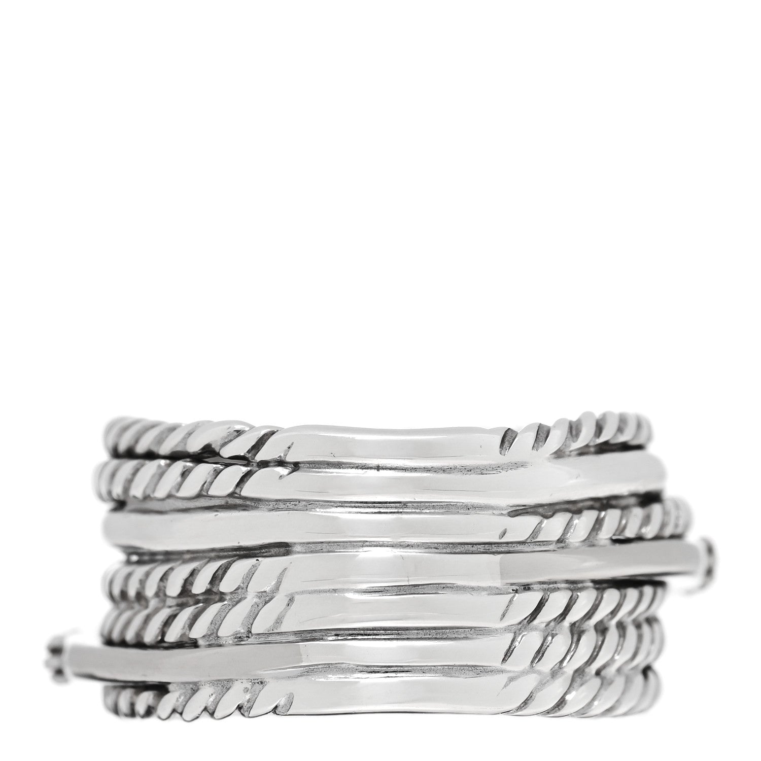 David Yurman Sterling Silver 14K White Gold Diamond 11mm Wide Crossover Cable Ring 52 6 3 of 4